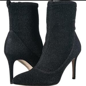 Sam Edelman Olson Black Sparkle Pointed Toe Stretch Ankle Heeled Boots 9
